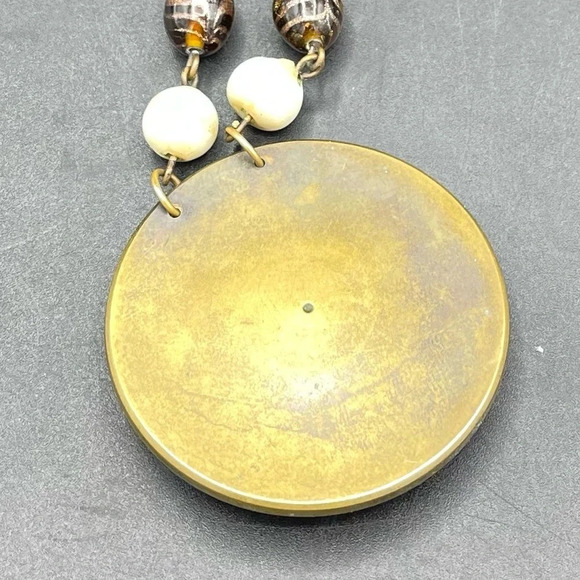 Necklace Amber Orange Circle Pendant Bead Gold Tone Necklace - Picture 6 of 7